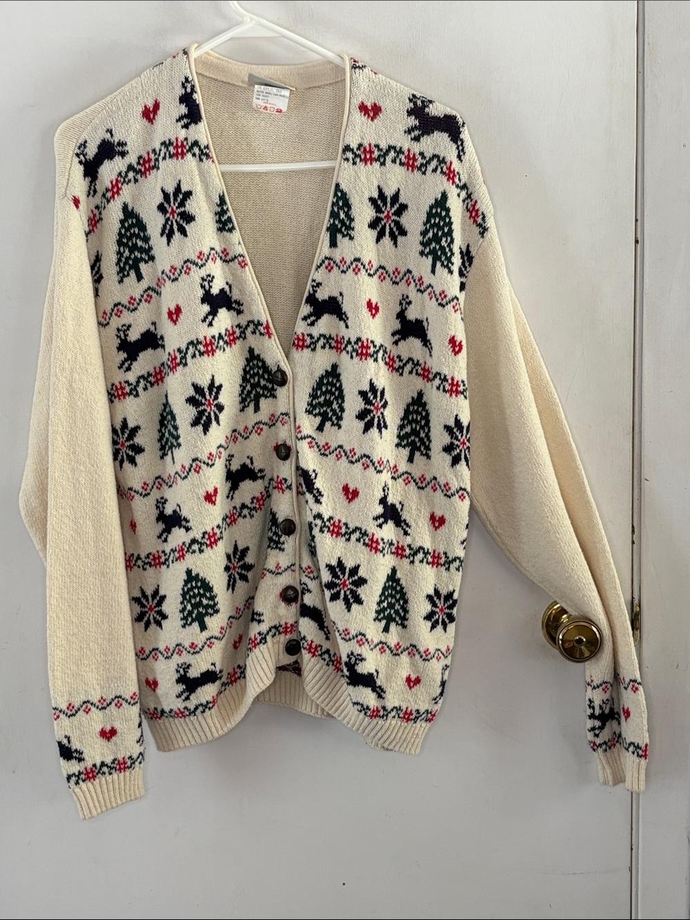 Vintage Northern Reflections cream holiday winter woodland cardigan Size Large